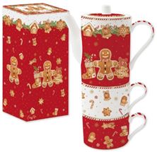 Picture of GINGERBREAD RED TEA SET INCLUDES TEAPOT AND 2 MUGS IN GIFT B